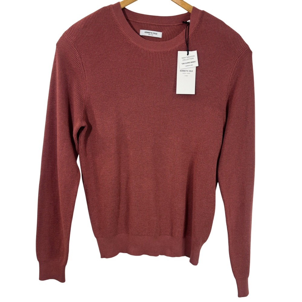 Kenneth Cole New York Men's‎ Deep Pink Heather Waffle Knit Crewneck Sweater L